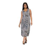 Ulla Popken Femme Grandes Tailles Robe midi sans Manches. Tissu Fluide, imprimé léopard. Décolleté V Noir 54+ 840029100-54+