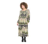 Ulla Popken Femme Grandes Tailles Robe midi smockée, Ligne en A, col Rond et Manches Longues Noir 46+ 832566100-46+