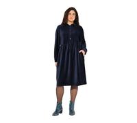 Ulla Popken Femme Grandes Tailles Robe Oversize en Velours côtelé, avec col Chemise et Manches Longues Bouffantes Marine 50+ 831745130-50+