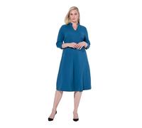 Ulla Popken Punto-di-Roma-Kleid, A-Linie, V-Ausschnitt, 3/4-arm Robes, Bleu pétrole, 54-56 Femmes