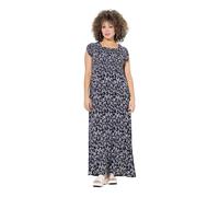 Ulla Popken Femme Grandes Tailles Robe smockée, Motif nœuds. Encolure carrée et Manches Courtes. Coupe évasée Noir 50+ 840353100-50+