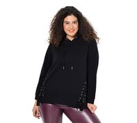 Ulla Popken Femme Grandes Tailles Sweat à Capuche et Manches Longues, laçage Fantaisie Noir 58+ 842243100-58+