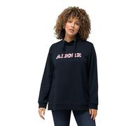 Ulla Popken Femme Grandes Tailles Sweat-Shirt Amore. Manches Longues et col Montant. Coupe Classic Fit. Marine 46+ 824329130-46+