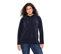 Ulla Popken Femme Grandes Tailles Sweat-Shirt en Maille Chenille, Capuche avec Cordon de Serrage, Manches Longues Marine 54+ 833068130-54+