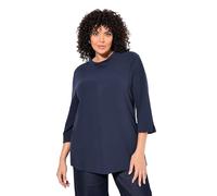 Ulla Popken Femme Grandes Tailles Sweat-Shirt, Maille côtelée Horizontale et Verticale, col Montant et Manches 3/4 Marine 58+ 835740130-58+