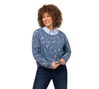 Ulla Popken Femme Grandes Tailles Sweat-Shirt, Oversize, Court, col Rond, Manches Longues Bleu Jean 50+ 813756185-50+