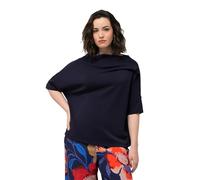 Ulla Popken Femme Grandes Tailles Sweat-Shirt Oversized à Manches Courtes, avec col Montant et Plis Fantaisie Marine 54+ 807704770-54+