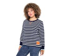 Ulla Popken Femme Grandes Tailles Sweat-Shirt rayé, col Rond et Manches Longues, Cordon sous Tunnel Bleu Encre 50+ 835014740-50+