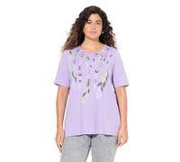 Ulla Popken Femme Grandes Tailles T-Shirt à col Rond et Manches Courtes. Motif Plumes. Coupe évasée Lavande 58+ 837562814-58+