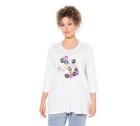 Ulla Popken Femme Grandes Tailles T-Shirt à Fleurs, col en V et Manches 3/4, Collection Classic Blanc cassé 54+ 835045201-54+