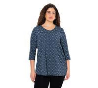 Ulla Popken Femme Grandes Tailles T-Shirt à Ligne en A, col en V et Manches 3/4, Jolis Plis Creux Marine 58+ 822135130-58+