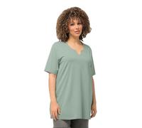 Ulla Popken Femme Grandes Tailles T-Shirt à Manches Courtes, Coupe évasée et col Rond Fendu Vert Mousse Clair 50+ 807259182-50+