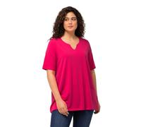 Ulla Popken Femme Grandes Tailles T-Shirt à Manches Courtes. Coupe évasée et col Tunisien Rose Vif Magenta 58+ 807259528-58+