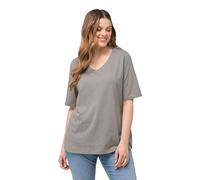 Ulla Popken Femme Grandes Tailles T-Shirt à Picots, col V et Manches Courtes Gris Clair chiné 54+ 815644134-54+
