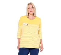 Ulla Popken Femme Grandes Tailles T-Shirt à Rayures, Motif Bateau en Papier, Encolure Bateau et Manches 3/4 Jaune Soleil 46+ 837028607-46+