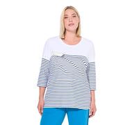 Ulla Popken Femme Grandes Tailles T-Shirt à Rayures, Motif Bateau en Papier, Encolure Bateau et Manches 3/4 Blanc Neige 50+ 837028200-50+