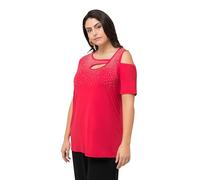Ulla Popken Femme Grandes Tailles T-Shirt à Strass, col Rond et Manches 3/4. Ligne A Rouge Pavot 50+ 829850528-50+