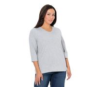 Ulla Popken Femme Grandes Tailles T-Shirt avec cœur brodé, décolleté en V et Manches 3/4, Coupe Classic Fit Gris Clair chiné 62+ 845395134-62+