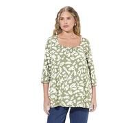 Ulla Popken Femme Grandes Tailles T-Shirt avec Plis Fantaisie, décolleté carré et Manches 3/4, Coupe évasée Vert Sauge 58+ 834108422-58+