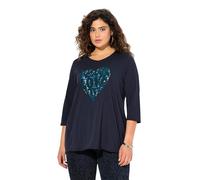Ulla Popken Femme Grandes Tailles T-Shirt col en V et Manches Longues. Motif cœur et Coupe évasée. Marine 46+ 831074130-46+