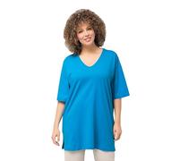 Ulla Popken Femme Grandes Tailles T-Shirt Coupe Relaxed Fit, décolleté en V et Manches Courtes Bleu Saphir 50+ 515283751-50+