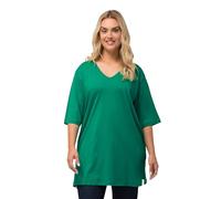 Ulla Popken Femme Grandes Tailles T-Shirt Coupe Relaxed Fit, décolleté en V et Manches Courtes émeraude 50+ 515283458-50+