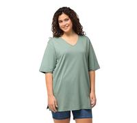 Ulla Popken Femme Grandes Tailles T-Shirt Coupe Relaxed Fit, décolleté en V et Manches Courtes Vert Mousse Clair 54+ 515283182-54+