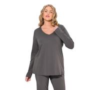 Ulla Popken Femme Grandes Tailles T-Shirt Coupe Slim Fit, décolleté en V et Manches Longues Gris Graphite 46+ 719505110-46+