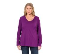Ulla Popken Femme Grandes Tailles T-Shirt Coupe Slim Fit, décolleté en V et Manches Longues Violet foncé 50+ 719505835-50+