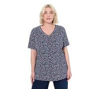 Ulla Popken Femme Grandes Tailles T-Shirt de Pyjama à Fleurs. Col V et Manches Courtes Bleu Nuit 46+ 837242139-46+