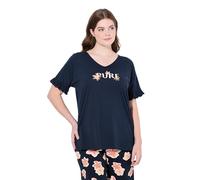 Ulla Popken Femme Grandes Tailles T-Shirt De Pyjama, Pure, Encolure V, Manches Volantées, Coton Bio Marine 50+ 837214130-50+