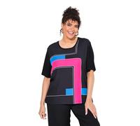 Ulla Popken Femme Grandes Tailles T-Shirt, Devant en Satin. Encolure Ronde et Manches Courtes. Coupe Classic Noir 50+ 838596100-50+