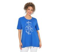 Ulla Popken Femme Grandes Tailles T-Shirt en Modal mélangé, Motif Citrons, décolleté Rond et Manches Courtes, Coupe évasée Bleu Paon 50+ 847929740-50+