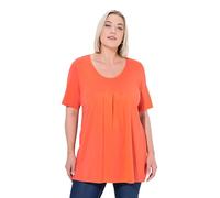 Ulla Popken Femme Grandes Tailles T-Shirt en Modal. Plis Fantaisie, col Rond et Manches Courtes. Coupe évasée Rose Corail 54+ 796473510-54+