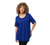 Ulla Popken Femme Grandes Tailles T-Shirt en Modal. Plis Fantaisie, col Rond et Manches Courtes. Coupe évasée Bleu Cobalt 42+ 796473760-42+