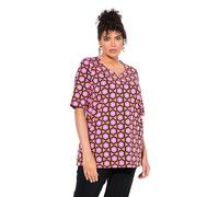 Ulla Popken Femme Grandes Tailles T-Shirt, imprimé Graphique. Col Tunisien et Manches Courtes Rose Vif 46+ 839831520-46+