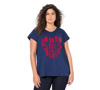 Ulla Popken Femme Grandes Tailles T-Shirt « La mer est Bleue », col en V et Manches Courtes pétrole Clair 50+ 836063740-50+