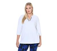 Ulla Popken Femme Grandes Tailles T-Shirt Long, col Tunisien et Manches 3/4, Coupe évasée Blanc cassé 58+ 837738200-58+