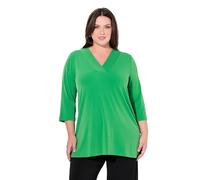 Ulla Popken Femme Grandes Tailles T-Shirt Long, décolleté en V et Manches 3/4, Coupe évasée Vert Mousse 50+ 827621451-50+