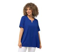 Ulla Popken Femme Grandes Tailles T-Shirt Manches Courtes et col Tunisien, Coupe évasée Bleu Cobalt 62+ 807259760-62+