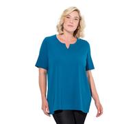 Ulla Popken Femme Grandes Tailles T-Shirt Manches Courtes et col Tunisien, Coupe évasée Bleu Vert 42+ 807259768-42+