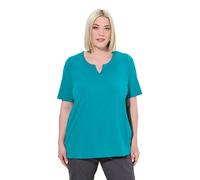 Ulla Popken Femme Grandes Tailles T-Shirt Manches Courtes et col Tunisien, Coupe évasée pétrol 54+ 807259769-54+