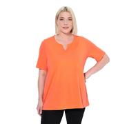 Ulla Popken Femme Grandes Tailles T-Shirt Manches Courtes et col Tunisien, Coupe évasée Rose Corail 42+ 807259510-42+