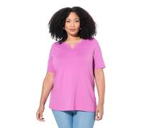 Ulla Popken Femme Grandes Tailles T-Shirt Manches Courtes et col Tunisien, Coupe évasée Rose Frais 54+ 807259807-54+