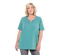 Ulla Popken Femme Grandes Tailles T-Shirt Manches Courtes et col Tunisien, Coupe évasée Vert 46+ 807259431-46+
