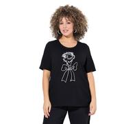 Ulla Popken Femme Grandes Tailles T-Shirt, Motif Autruche. Col Rond et Manches Courtes. Coupe évasée Noir 50+ 840345100-50+