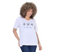 Ulla Popken Femme Grandes Tailles T-Shirt, Motif étoiles de mer. Encolure V et Manches Courtes. Coupe Classic Blanc Neige 58+ 838904200-58+
