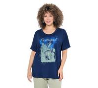 Ulla Popken Femme Grandes Tailles T-Shirt Oversize, Motif Portugal, décolleté Rond et Manches Courtes Bleu foncé 50+ 840659750-50+