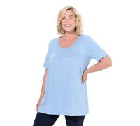 Ulla Popken T- Shirt, Zierfalten, A-Linie, Rundhals, Halbarm, Modal Maillot de Tunique, Bleu Clair, 44-46 Femmes