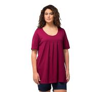 Ulla Popken Femme Grandes Tailles T-Shirt, Plis, Ligne A, Manches Courtes Rouge Magnolia 46+ 796473820-46+